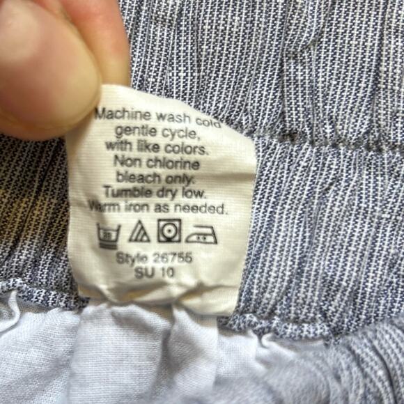 J. Crew finely pinstriped blue white coastal mini skirt sz 00 cotton linen blend - Picture 6 of 7